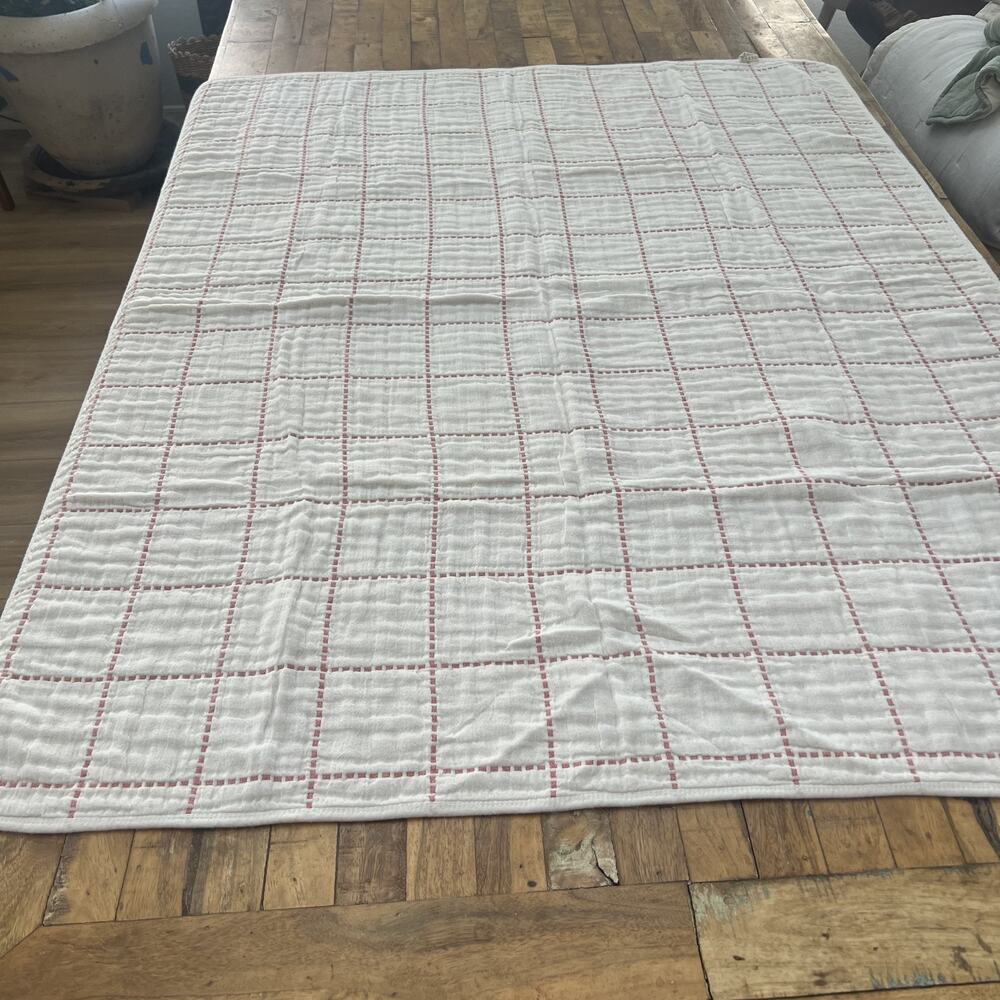 Reversible Kids Towel Pink White Dots Stripes 41" x 51.5” Gauzy